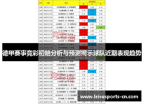 德甲赛事竞彩初赔分析与预测揭示球队近期表现趋势