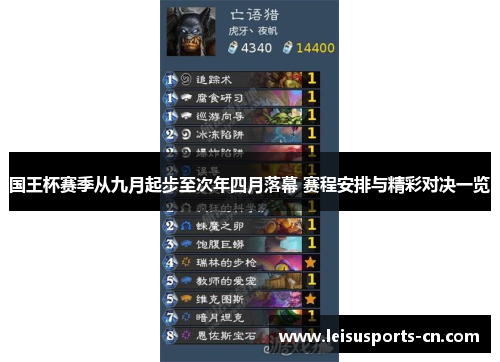 国王杯赛季从九月起步至次年四月落幕 赛程安排与精彩对决一览